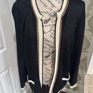 Jones New York Collection Black and Cream Knit Sweater with Chain Detail